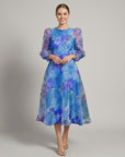 Mia | Floral Long Sleeve Midi Wedding Guest Dress