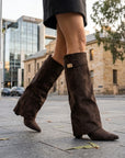 Charlotte | Women's Leather Knee High Boots – Pointed Block Heel