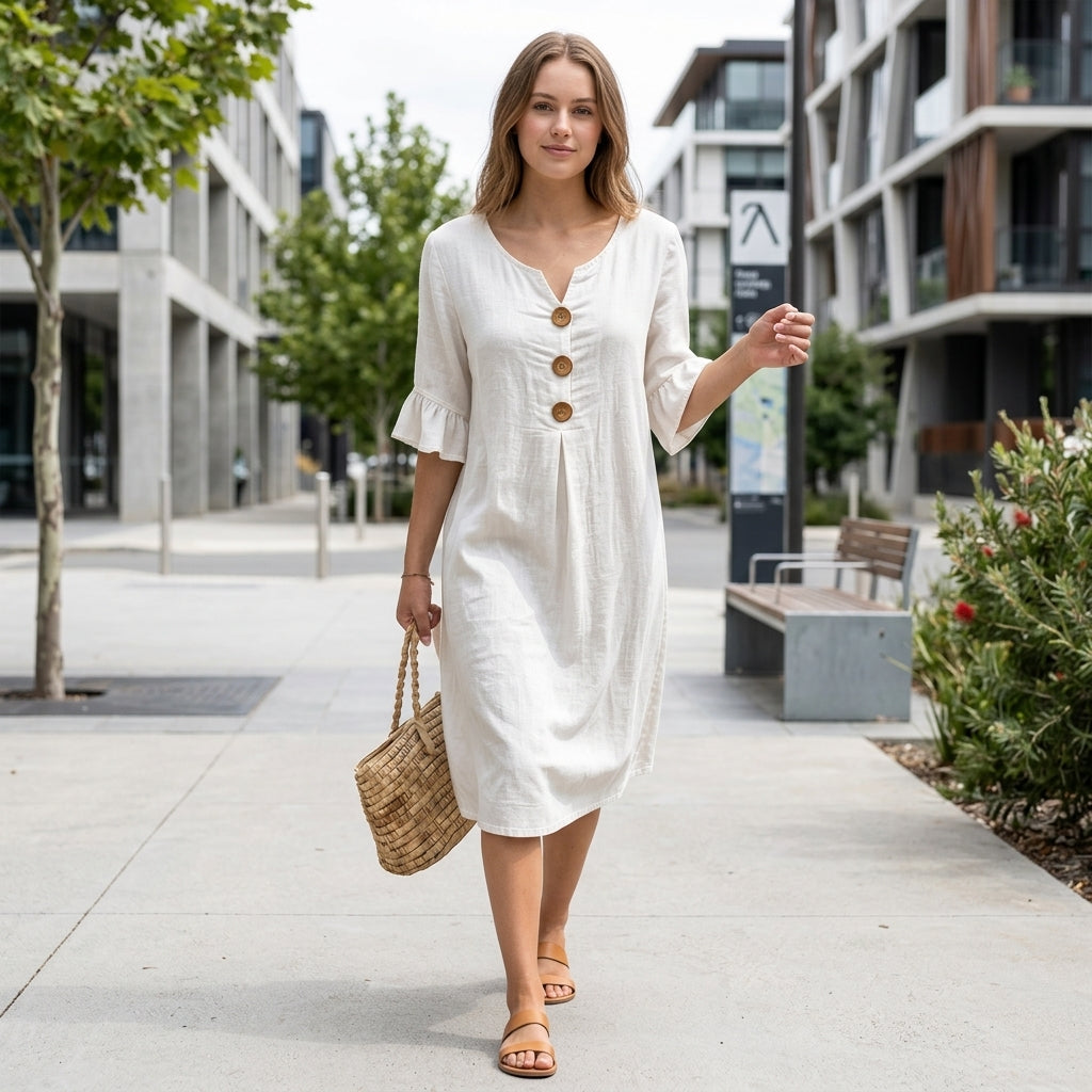 harper denim dress – Flowy Summer Maxi 4 Drawer Dresser W/ Shoulder to Hem a shape dress Size:35W
