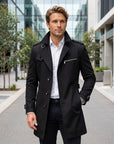 Oscar | Black Trench Men's Coat with Belted Waist