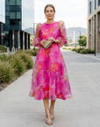 Mia | Floral Long Sleeve Midi Wedding Guest Dress