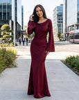 Ella | Satin Maxikleid mit langen Ärmeln für Hochzeitsgäste
