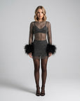 Elsie | Cocktailkleid mit Federärmeln und Schimmer