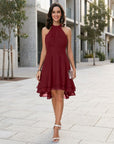 Ivy | Burgundy Halter Midi Cocktail Dress