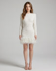 Sadie | White Feather-Hem Mini Cocktail Dress