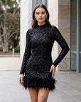 Sadie | White Feather-Hem Mini Cocktail Dress