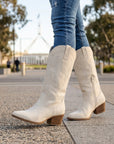 Ruby | Women's Embroidered Knee High Boots – Elegant Block Heel