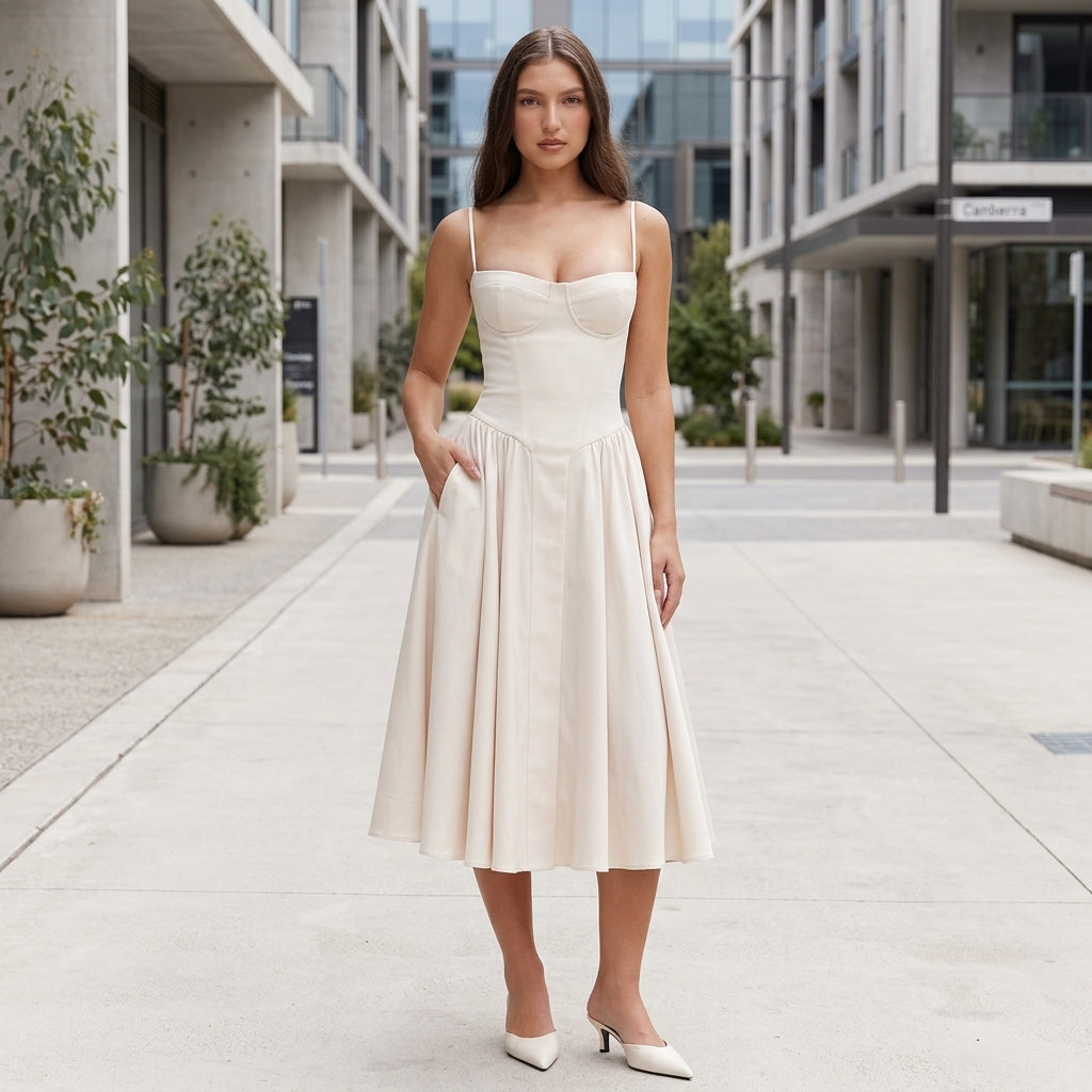 V-Neck Corset Wedding Guest Dress
