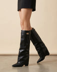 Charlotte | Women's Leather Knee High Boots – Pointed Block Heel