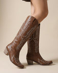 Willow | Women's Embroidered Knee High Boots – Western Block Heel