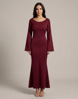 Ella | Satin Maxikleid mit langen Ärmeln für Hochzeitsgäste