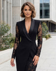 Tessa | Women's Blazer & Lace Sleeve Midi Cocktail Dress