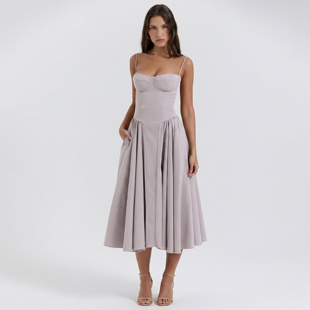 Grace | V-Neck Corset Maxi Wedding Guest Dress