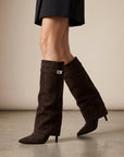 Charlotte | Women's Leather Knee High Boots – Pointed Block Heel