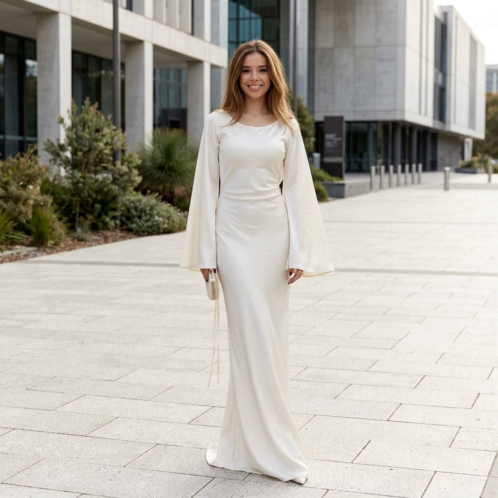 Ella | Satin Long Sleeve Maxi Wedding Guest Dress