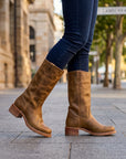 Chloe | Women's Leather Knee High Boots – Cowboy Block Heel