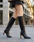 Ava | Women's Faux Leather Knee High Boots – Pointed Stiletto Heel