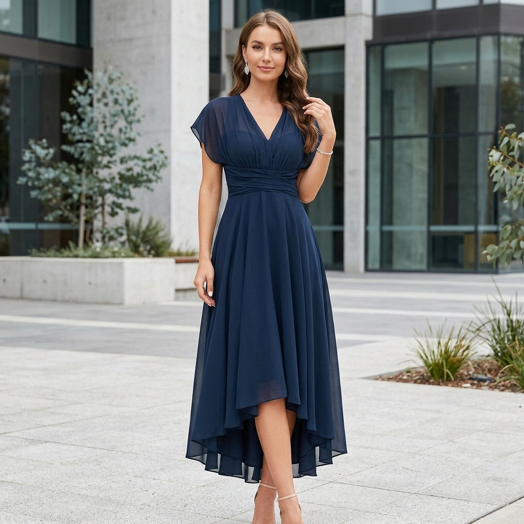 V-Neck A-Line Mini Wedding Guest Dress
