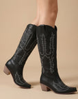 Willow | Women's Embroidered Knee High Boots – Western Block Heel