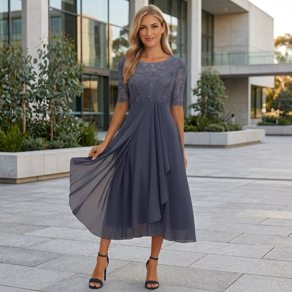 Chloe | Lace &amp; Chiffon A-Line Wedding Guest Dress