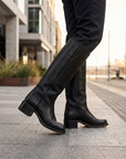 Thelma | Women's Brown Leather Knee High Boots – Block Heel Autumn Style