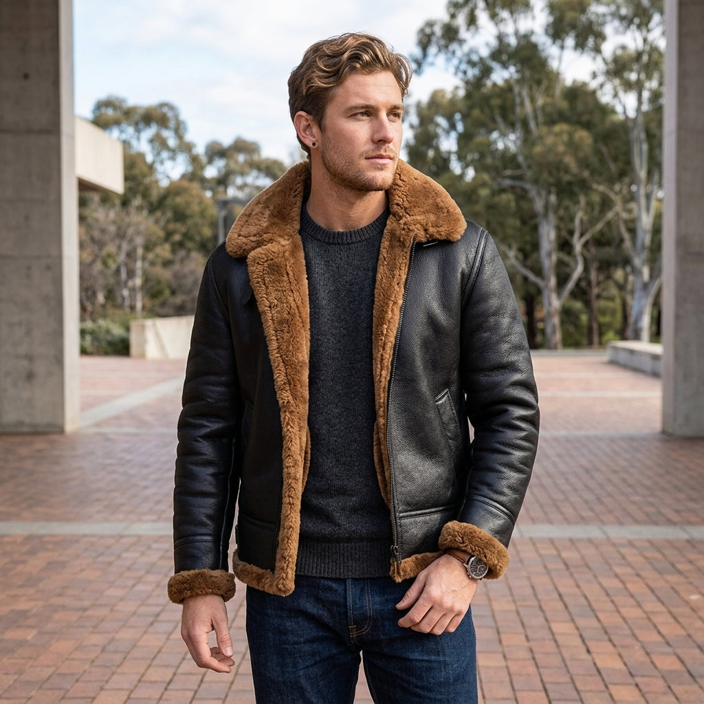 Zayden | Shearling Men’s Coat with Rugged Style