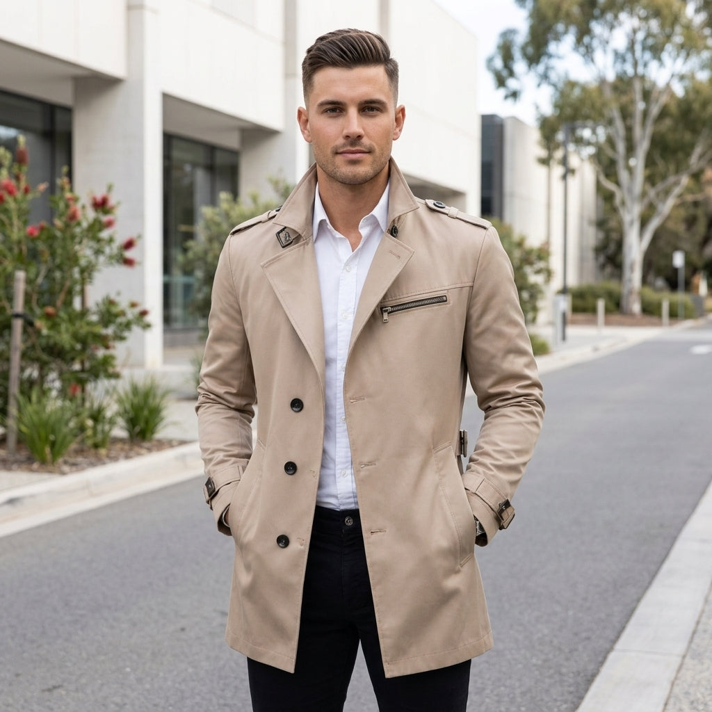 Oscar | Black Trench Men's Coat with Belted Waist
