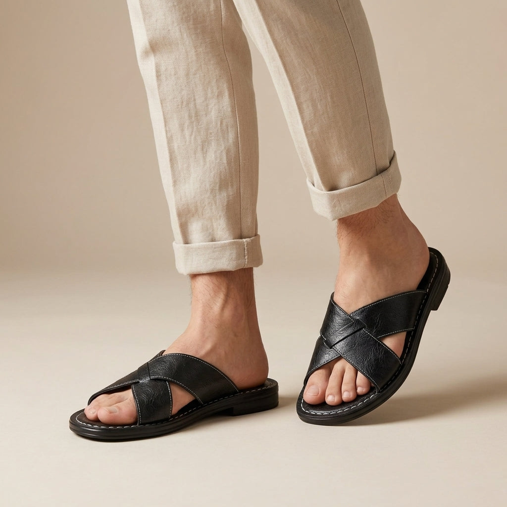 Cooper | Men's Sandals – Leather Cross-Band Comfort