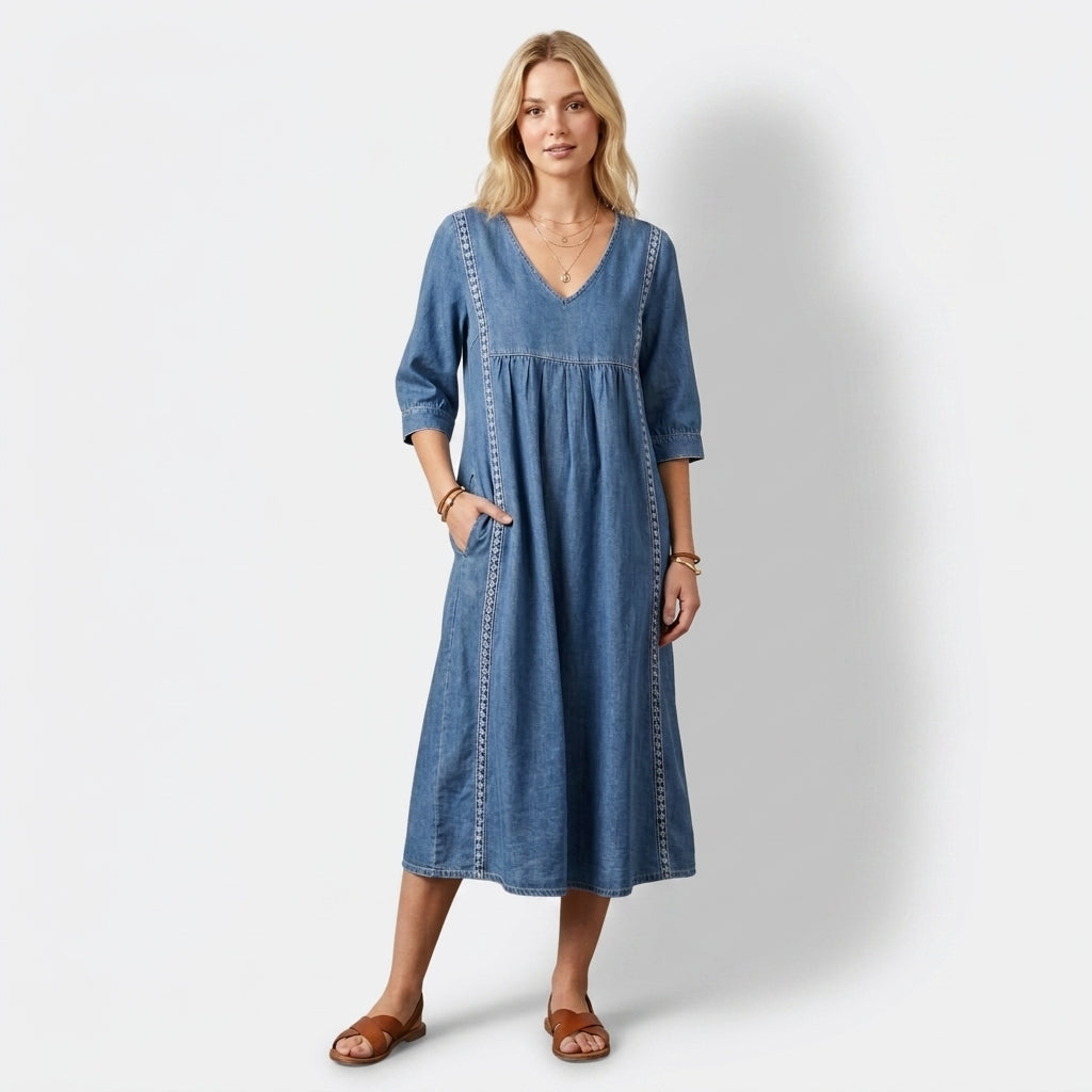 Ruby | Denim Dress with Elegant Lace Details