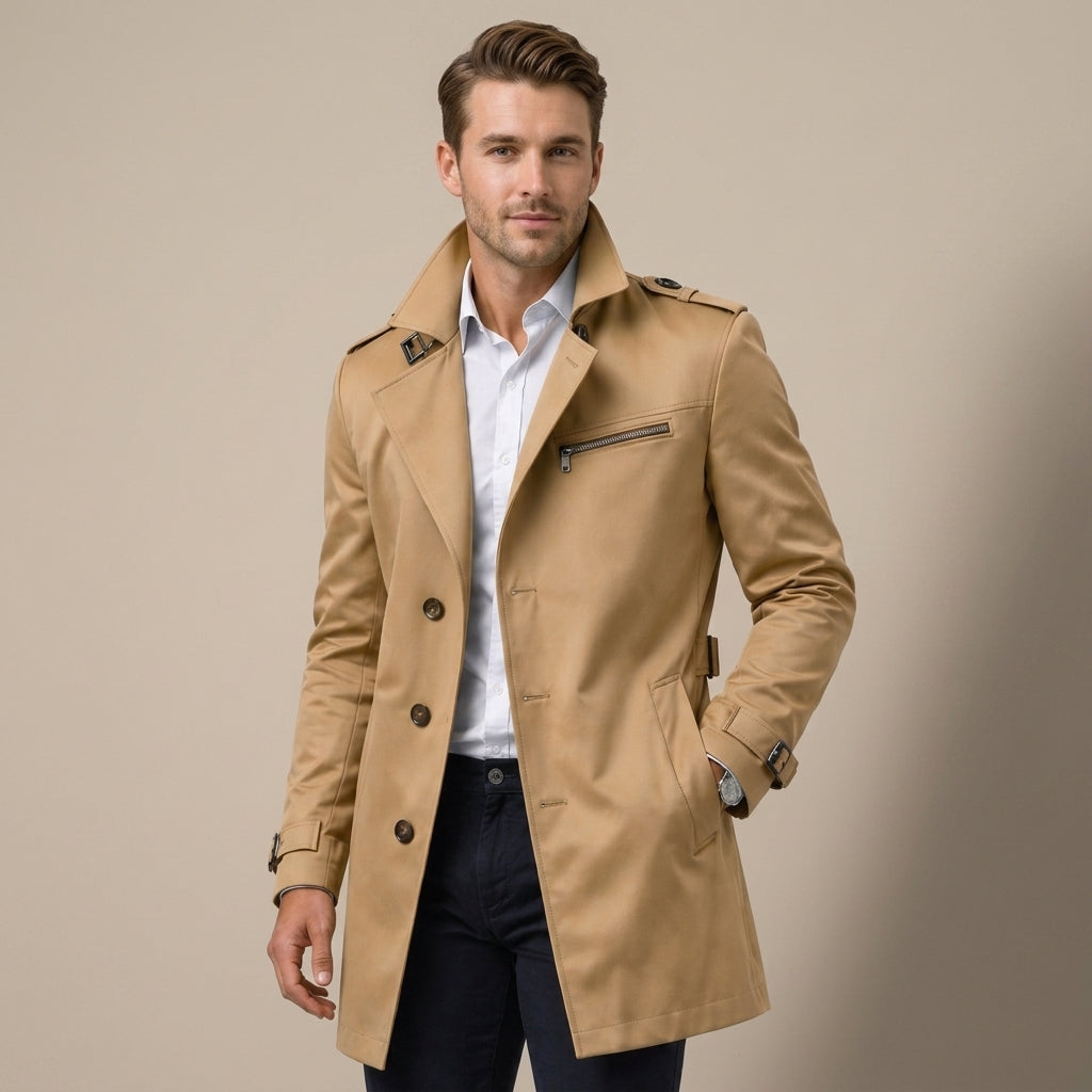 Oscar | Black Trench Men's Coat with Belted Waist
