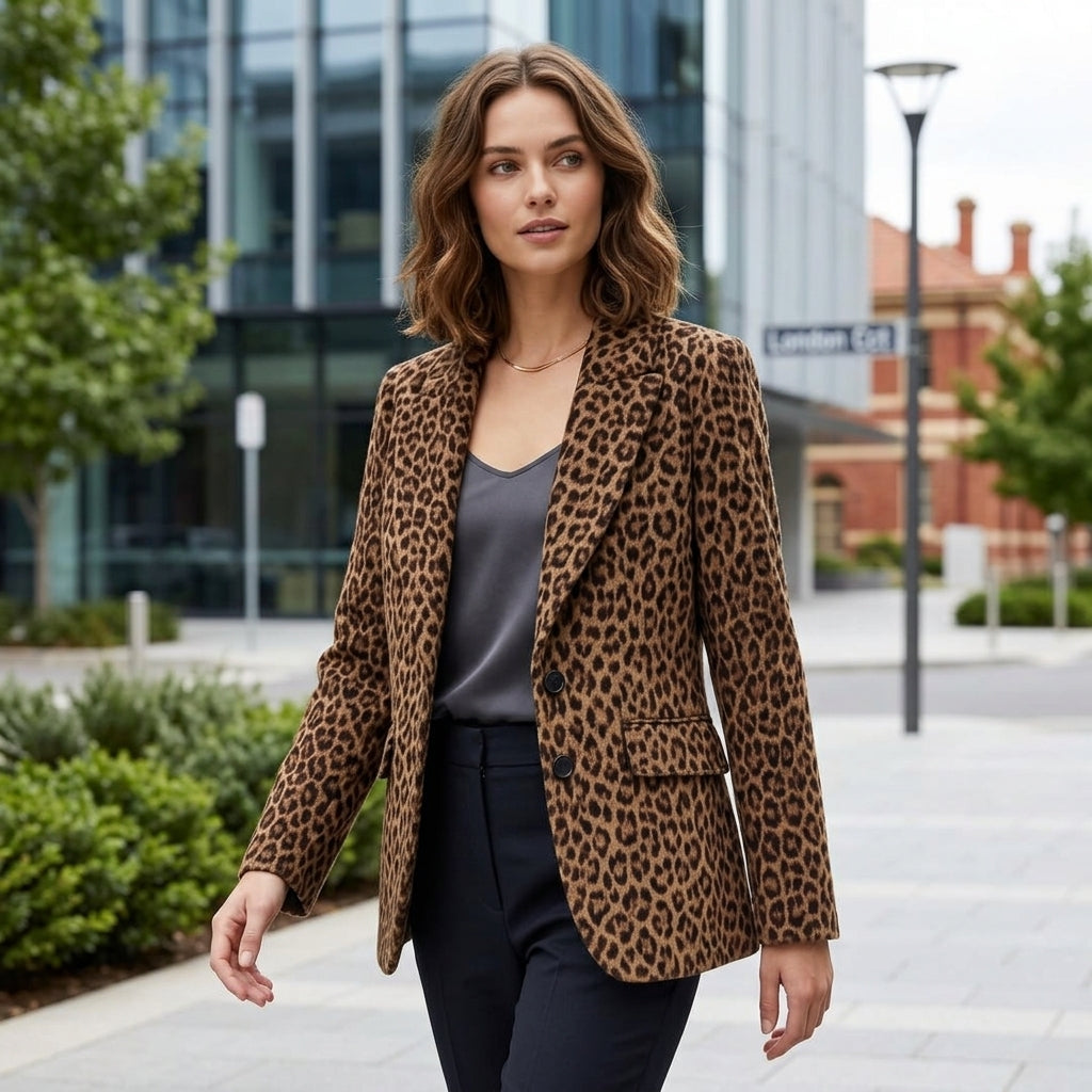 Layla | Velvet Leopard Print Women's Blazer