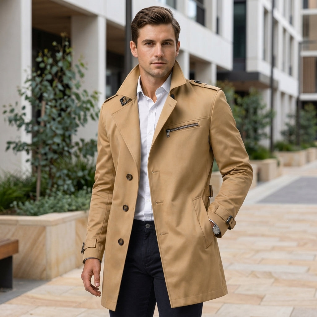 Oscar | Black Trench Men's Coat with Belted Waist