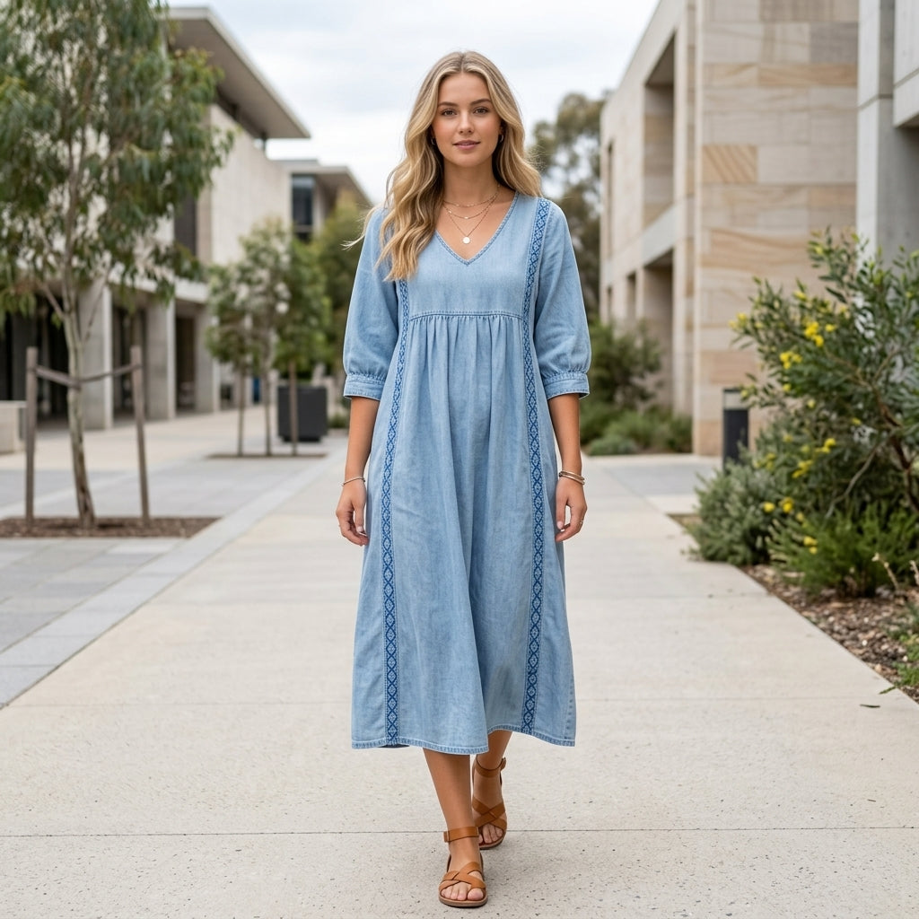 Ruby | Denim Dress with Elegant Lace Details