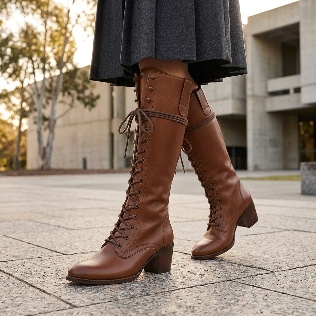 Ivy | Women's Vintage Knee High Boots – Lace-Up Riding Style