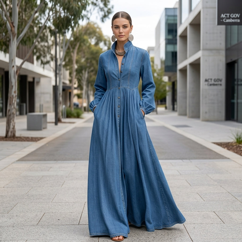 Willow | Denim Dress with Long Sleeve Maxi