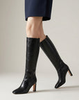 Ava | Women's Faux Leather Knee High Boots – Pointed Stiletto Heel
