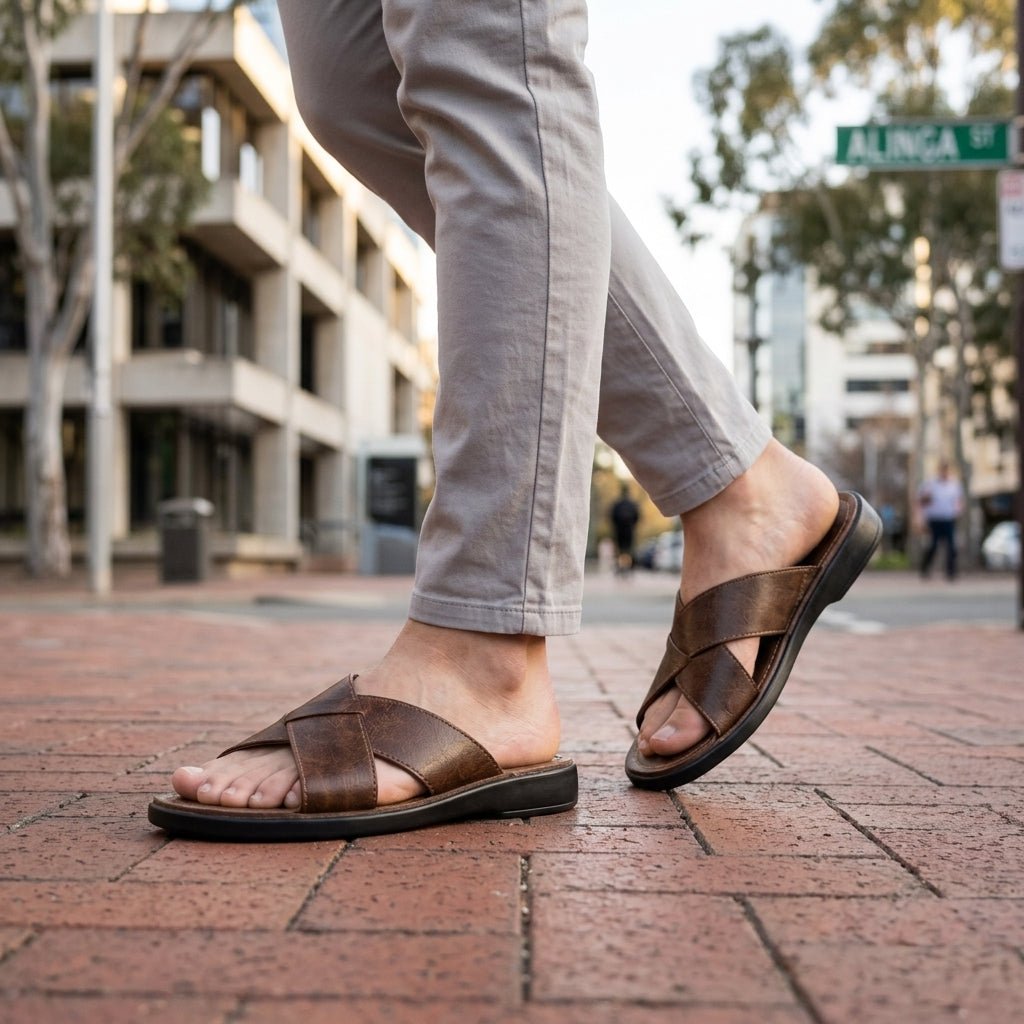 Cooper | Men's Sandals – Leather Cross-Band Comfort