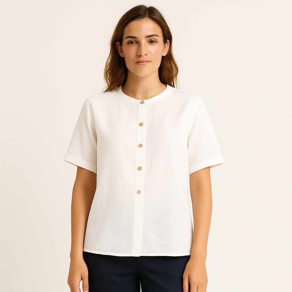 Nora - Summer Linen Blouse With Short Sleeves