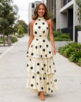 Charlotte | Cream Polka Dot Halter Maxi Wedding Guest Dress