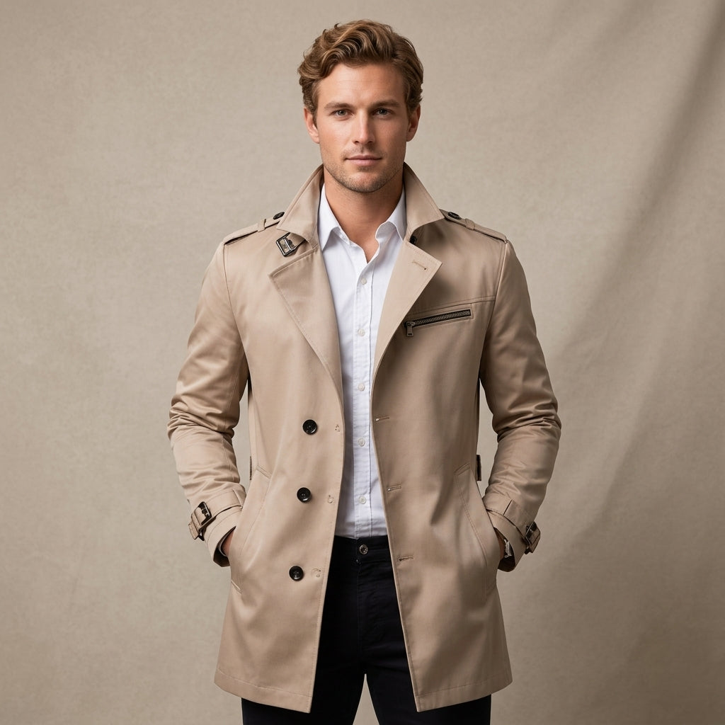 Oscar | Black Trench Men's Coat with Belted Waist