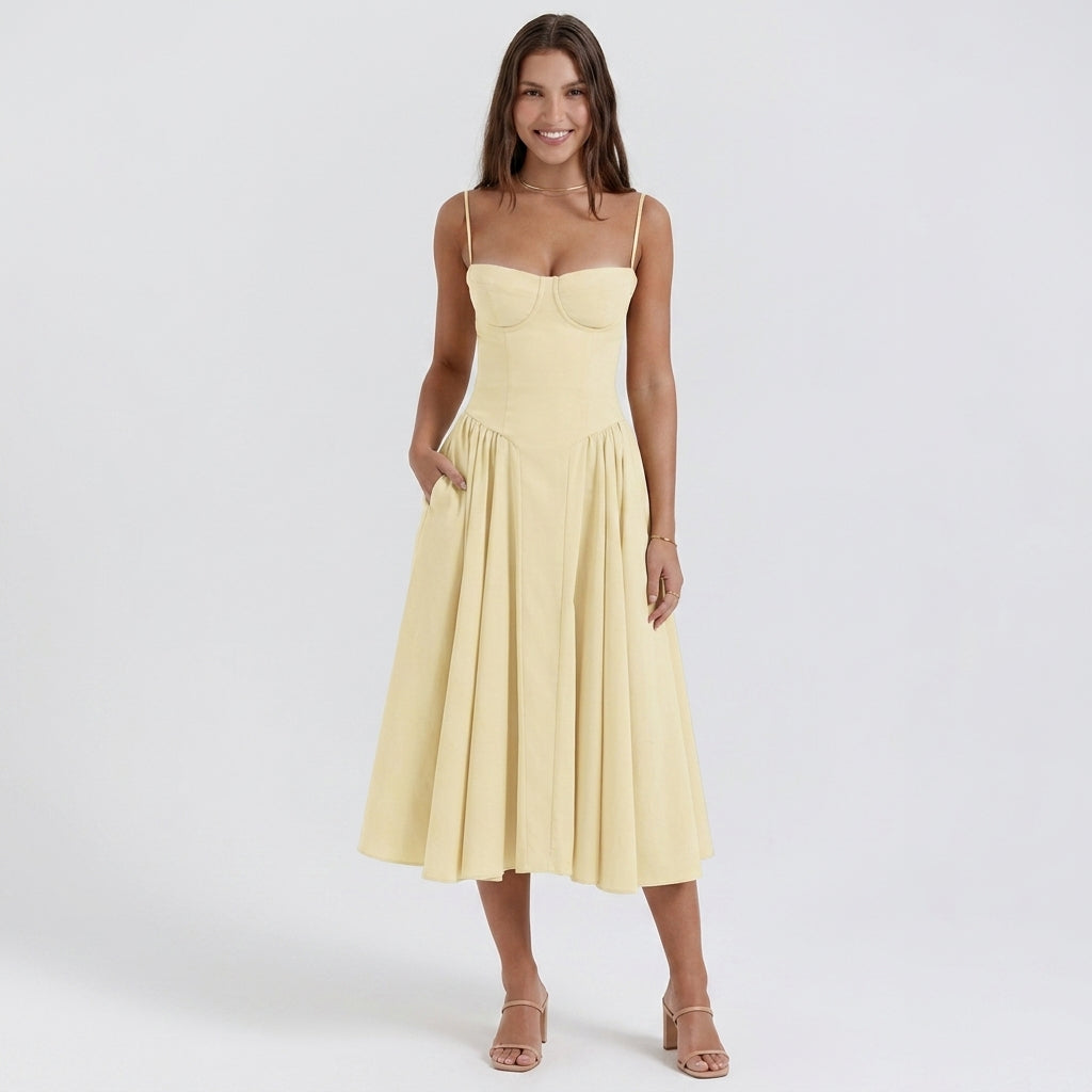 Grace | V-Neck Corset Maxi Wedding Guest Dress