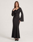 Ella | Satin Long Sleeve Maxi Wedding Guest Dress