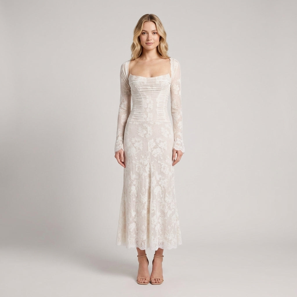 Amelia | Spitzen-Maxikleid mit langen Ärmeln für Hochzeitsgäste