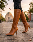 Ava | Women's Faux Leather Knee High Boots – Pointed Stiletto Heel