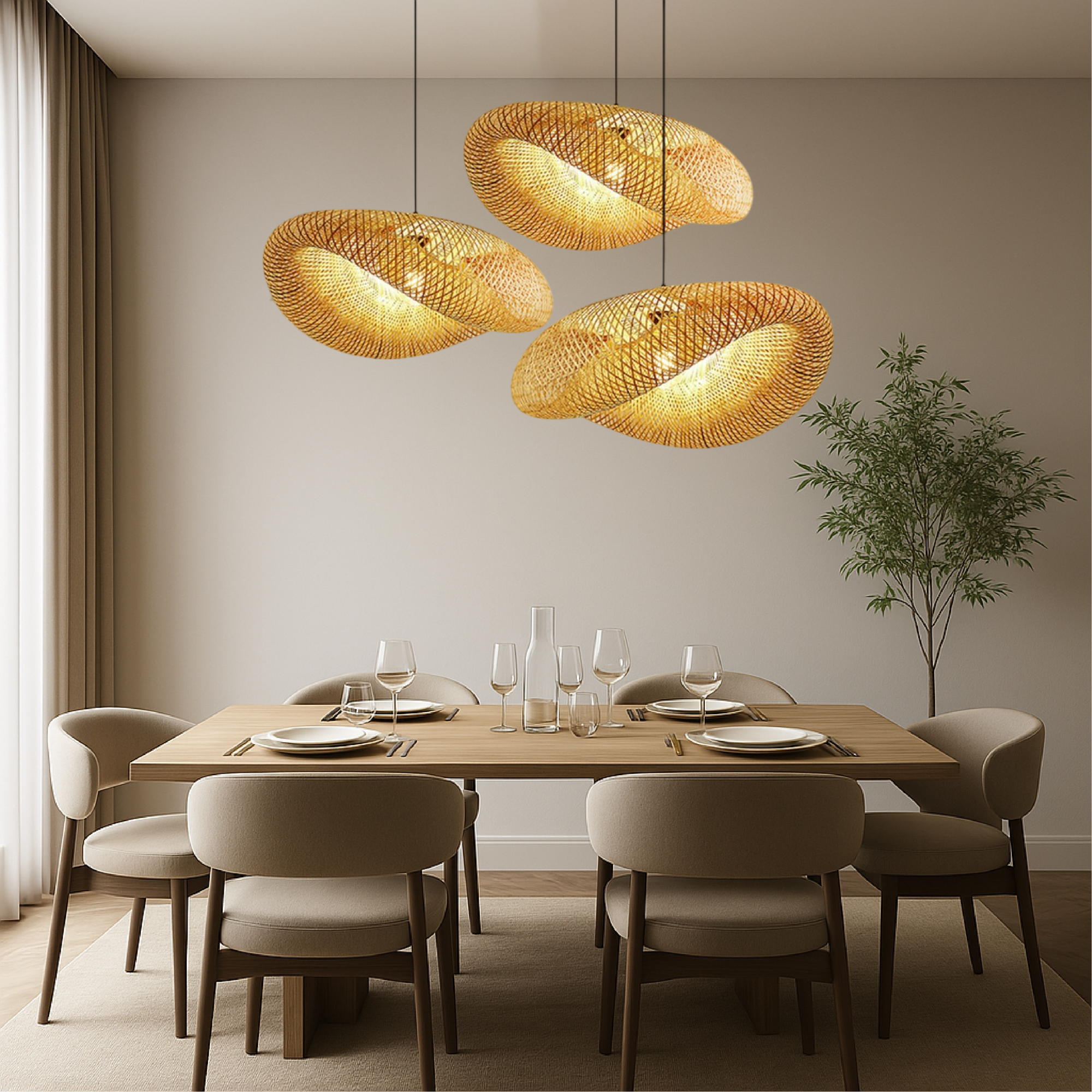 Bamboo Pendant Light - Stylish Scandinavian Design with Adjustable Height 1