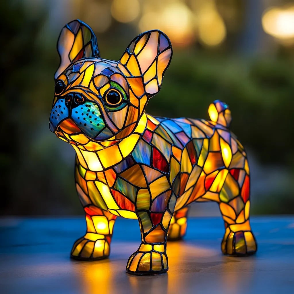 Colorful Stained Glass Dog Lamp - Unique Night Lighting for Dog Lovers 0