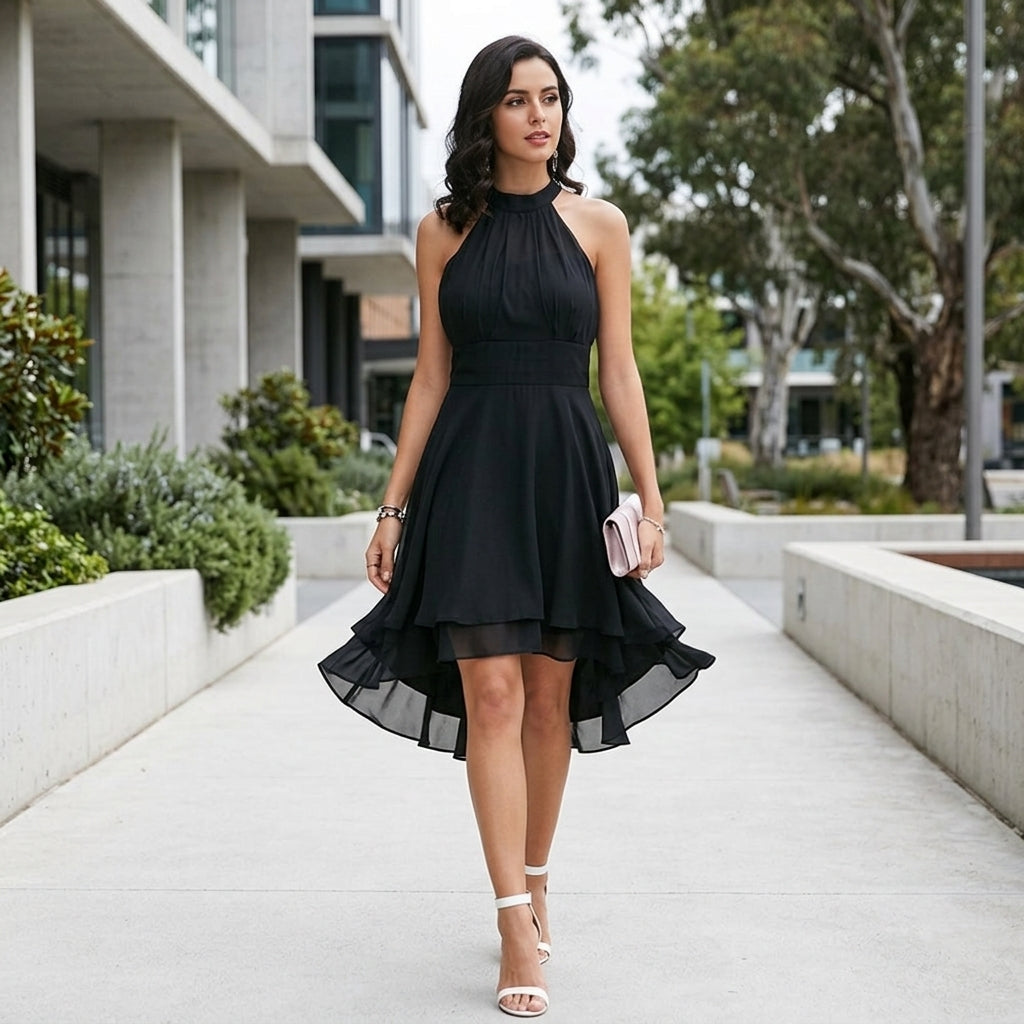 Ivy | Burgundy Halter Midi Cocktail Dress