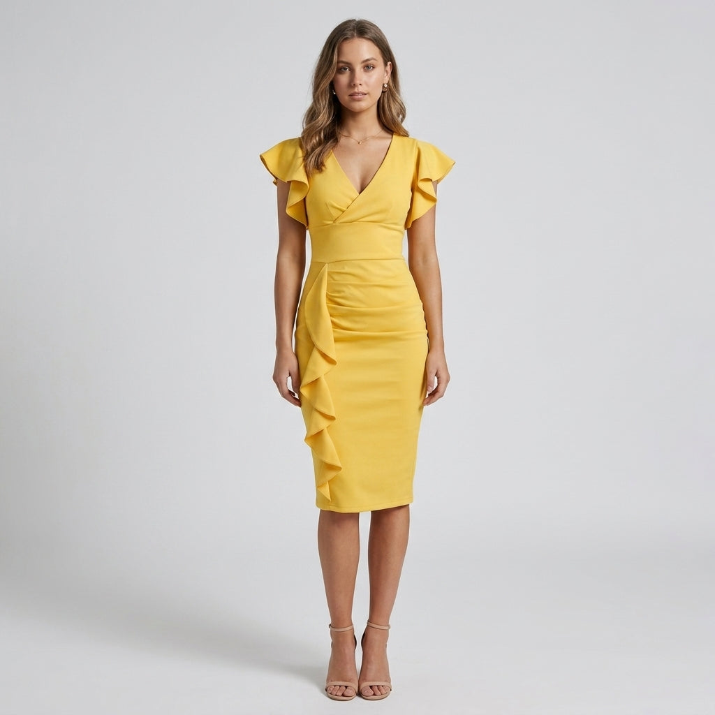 Frankie | Cocktailkleid mit langen Ärmeln und Rüschendetails