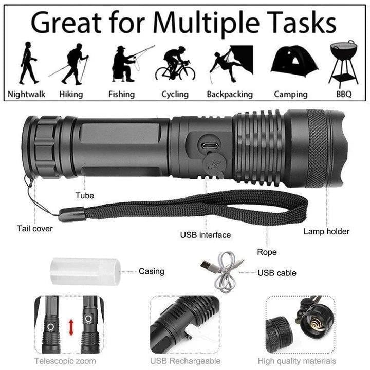 High-Intensity LED Flashlight - 90,000 Lumens, Waterproof &amp; Portable 6