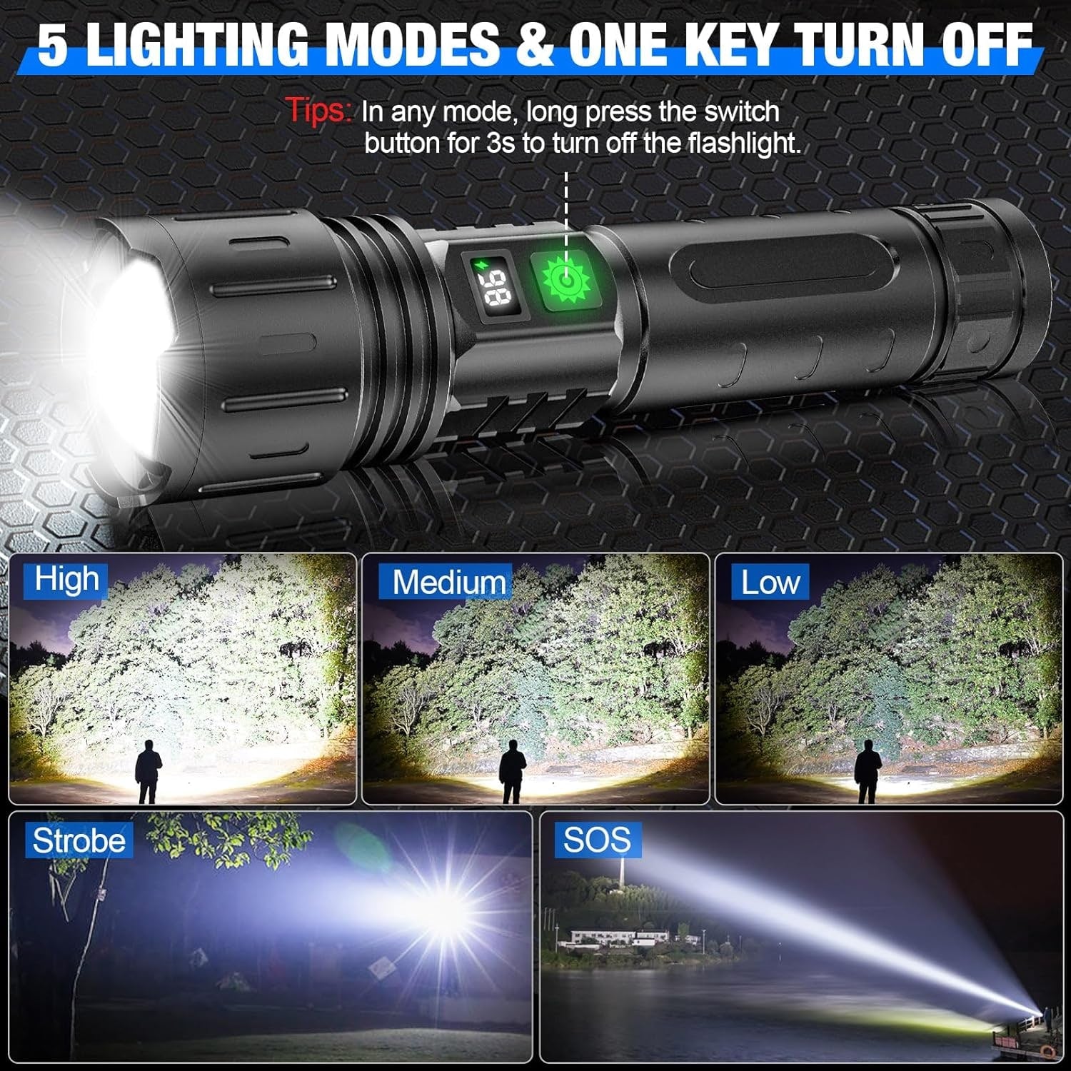 LED Flashlight - 100,000 Lumens, Rechargeable &amp; Long Beam 2